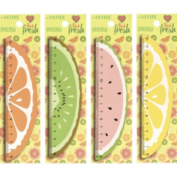 Линейка деревянная deVENTE."FRUITS", 15см, общ.длина 16см. фигурн. с рисун. ассорти (5091901)