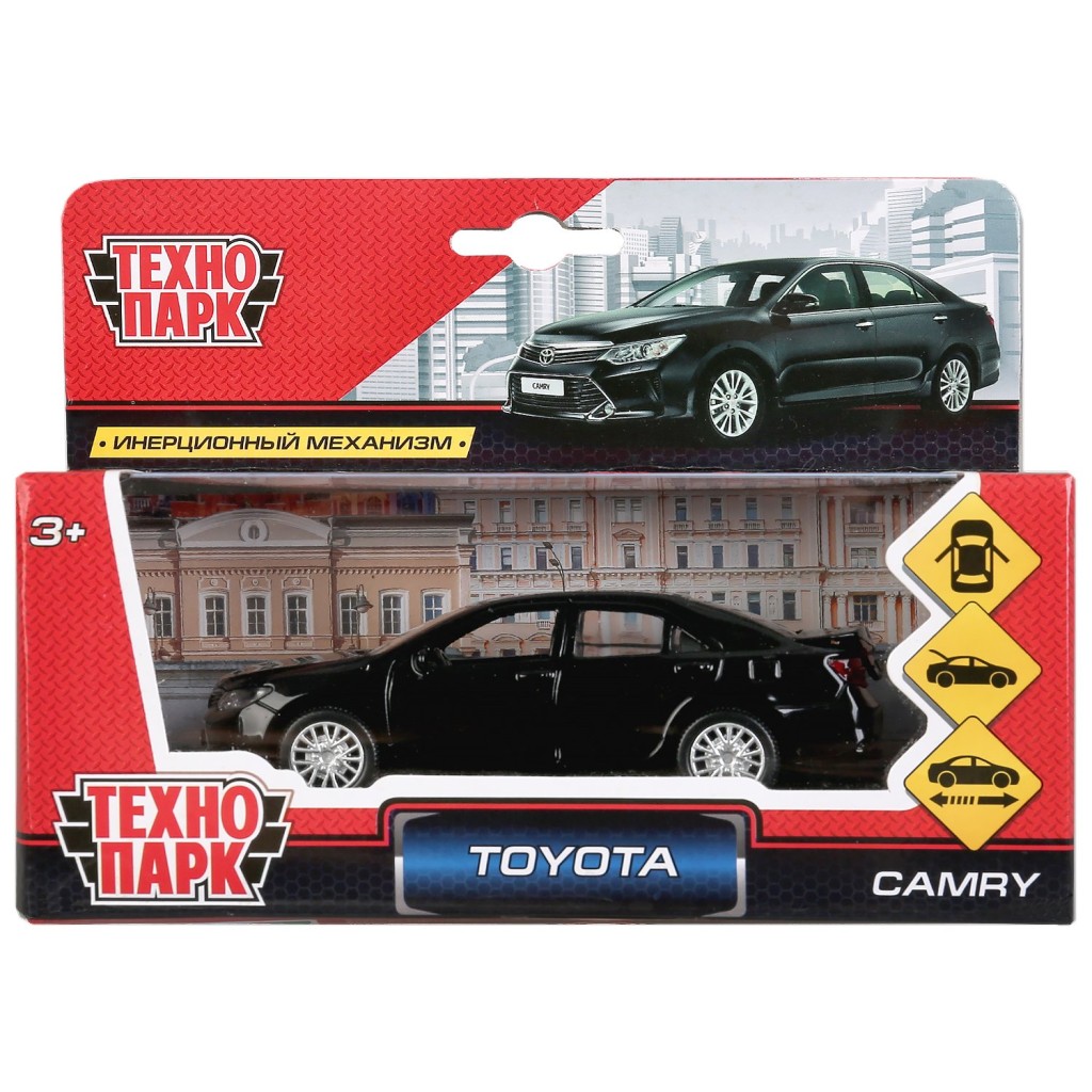 Машина металл TOYOTA CAMRY длина 12 см, двери, багажн, инерц, черный, кор. Технопарк в кор.2*36шт