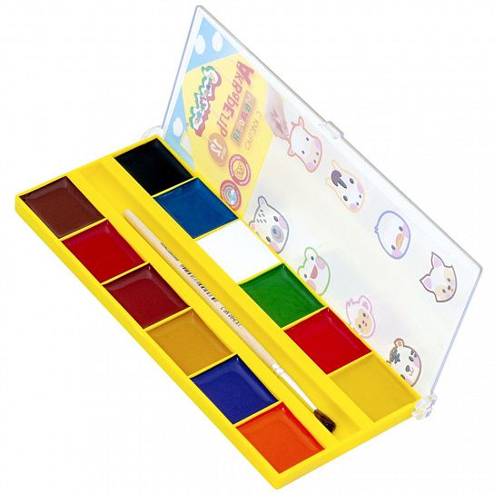 Краски Акварель КАЛЯКА-МАЛЯКА, 12 цв., с кисточкой,  пл. уп. (АМККМ12КД) (220068)