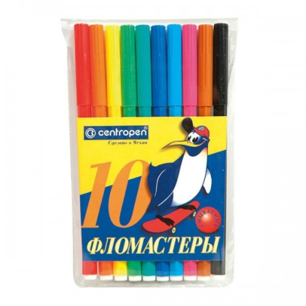 Набор фломастеров "CENTROPEN", 10 цветов, смываемые, мягкая уп. (10/200) (7790/10 ЕТ)