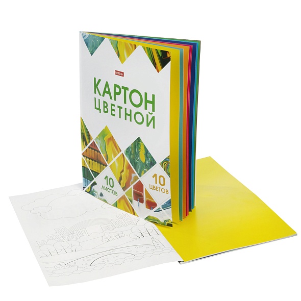 Набор цветного картона А4 ХАТБЕР "МОЗАИКА", 10л., 10цв., на клею. (083806)